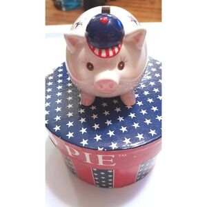 Mud Pie God Bless America Piggy Bank Kids One Size White Patriotic Stars Box